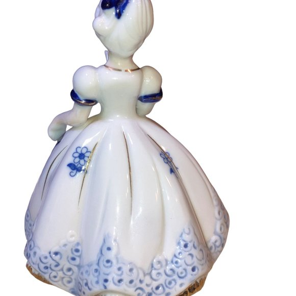 Girl Figurine Blue White Dress Gold Colored Accents - Picture 6 of 15